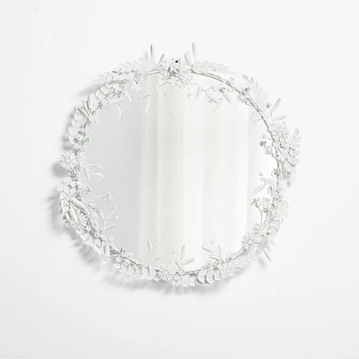 Flower Crown White Metal 30" Round Wall Mirror