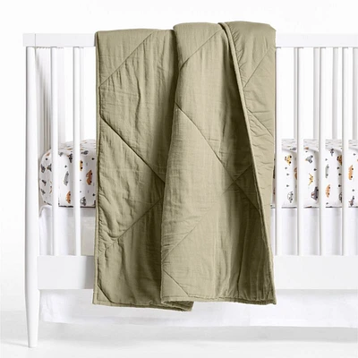 Supersoft Garden Green Cotton Gauze Baby Crib Quilt