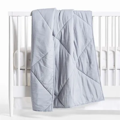 Supersoft Mist Blue Cotton Gauze Baby Crib Quilt