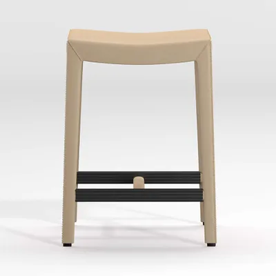 Folio Beige Top-Grain Leather Backless Counter Stool
