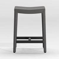 Folio Dark Grey Top-Grain Leather Backless Counter Stool