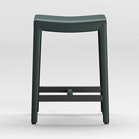 Folio Dark Green Top-Grain Leather Backless Counter Stool