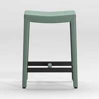 Folio Green Top-Grain Leather Backless Counter Stool