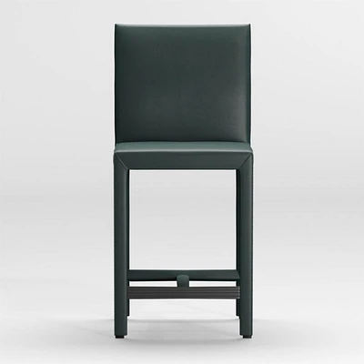 Folio Dark Green Top-Grain Leather Counter Stool