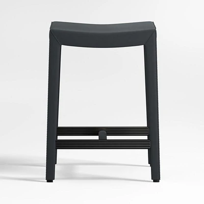 Folio Oceana Blue Top-Grain Leather Backless Counter Stool