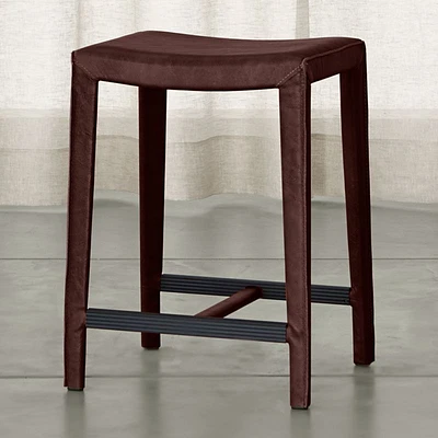 Folio Merlot Top-Grain Leather Backless Counter Stool