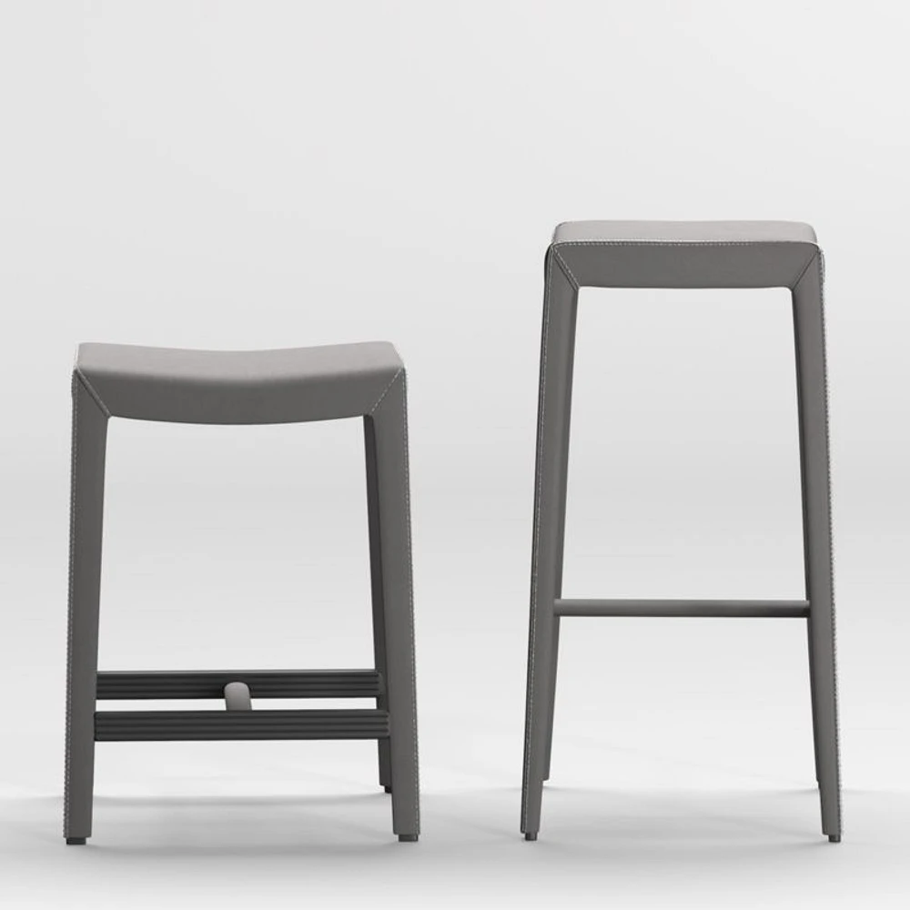 Folio Dark Grey Top-Grain Leather Backless Counter Stool