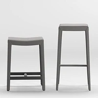 Folio Dark Grey Top-Grain Leather Backless Counter Stool