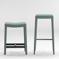Folio Green Top-Grain Leather Backless Counter Stool
