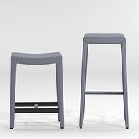 Folio Slate Blue Top-Grain Leather Backless Counter Stool