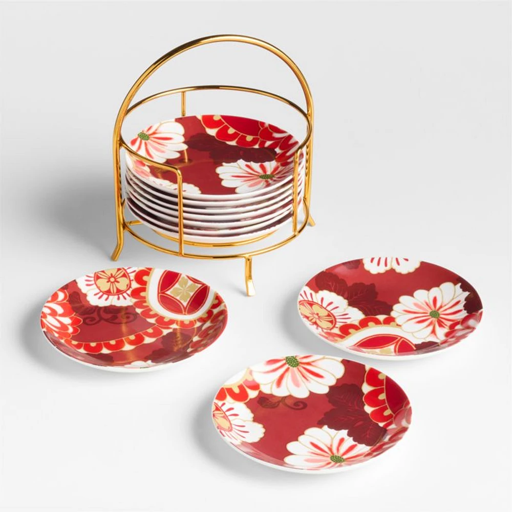 Fortune Garden Stoneware Appetizer Plate, Set of 10