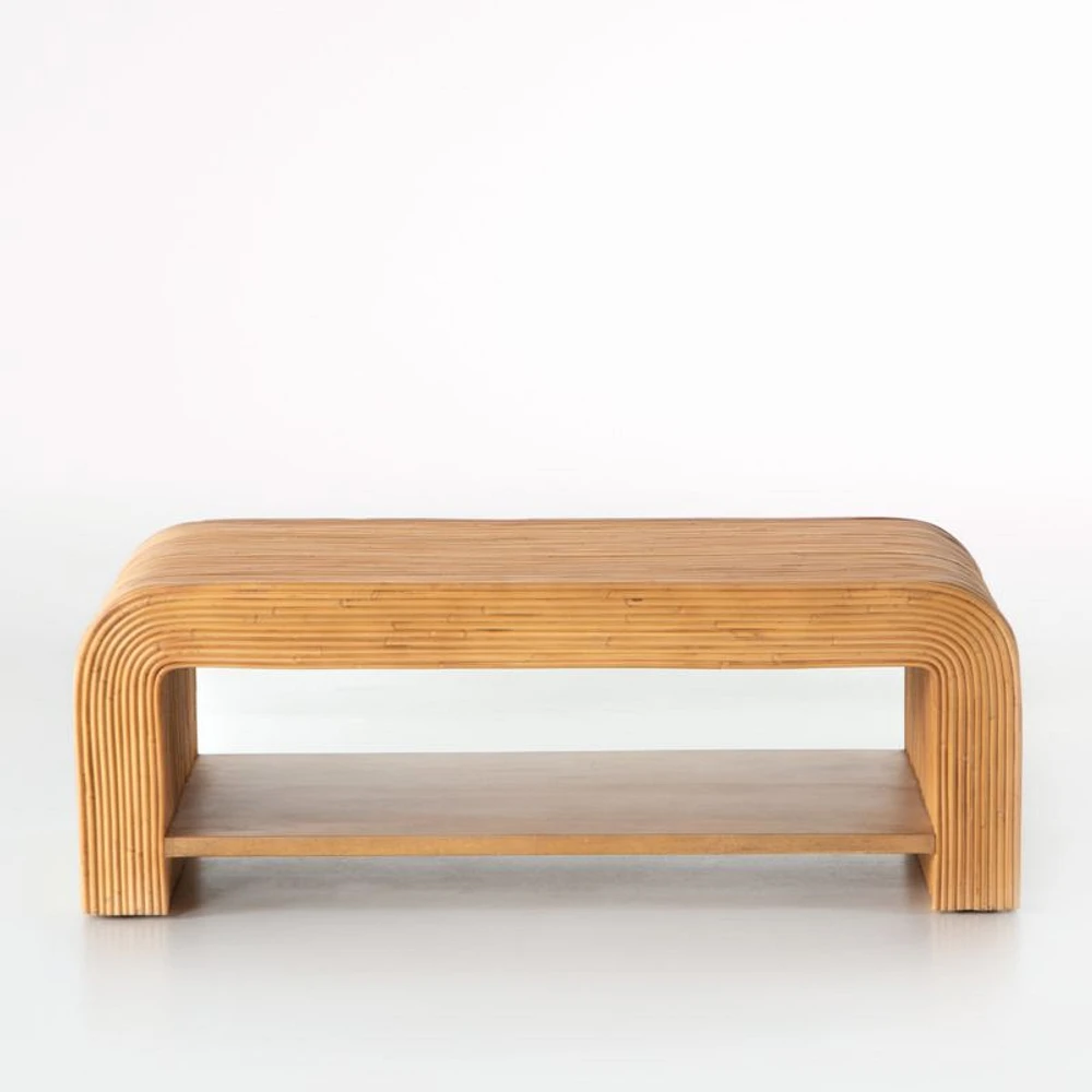 Frannie Honey Rattan 45" Rectangular Coffee Table with Shelf