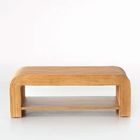 Frannie Honey Rattan 45" Rectangular Coffee Table with Shelf