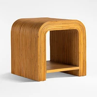Frannie Natural Rattan and Wood End Table with Shelf