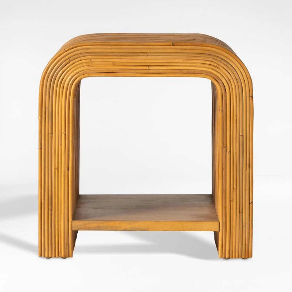 Frannie Natural Rattan and Wood End Table with Shelf