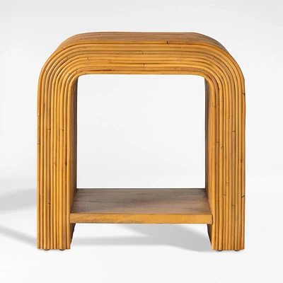 Frannie Natural Rattan and Wood End Table with Shelf