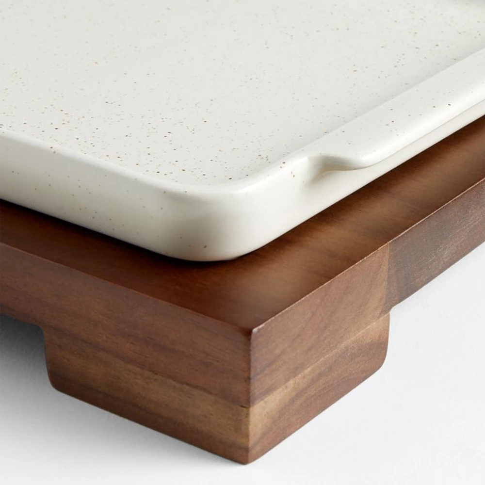 Calistoga Ceramic Sheet Pan Serving Dish with Wooden Footed Trivet by Gaby Dalkin