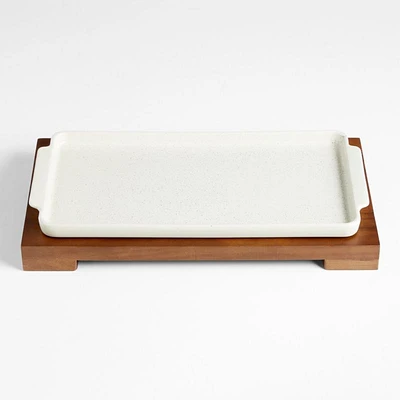 Calistoga Ceramic Sheet Pan Serving Dish with Wooden Footed Trivet by Gaby Dalkin