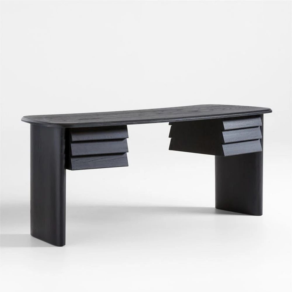 Gallerie 72.25" Black Oak Wood Curved Desk with Drawers