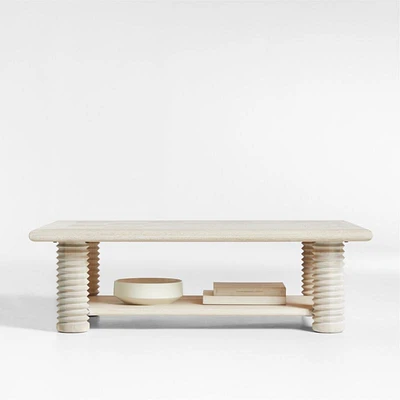 Garde Whitewashed Oak Wood 55.5" Rectangular Coffee Table with Shelf