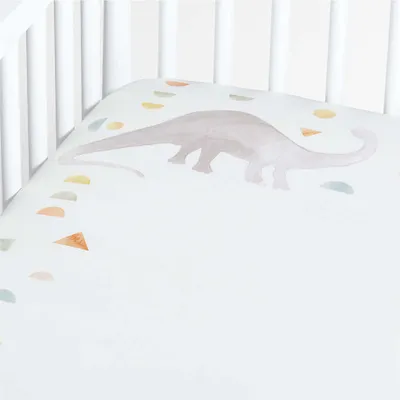 Geo-Dino Organic Cotton Dinosaur Border Baby Crib Fitted Sheet
