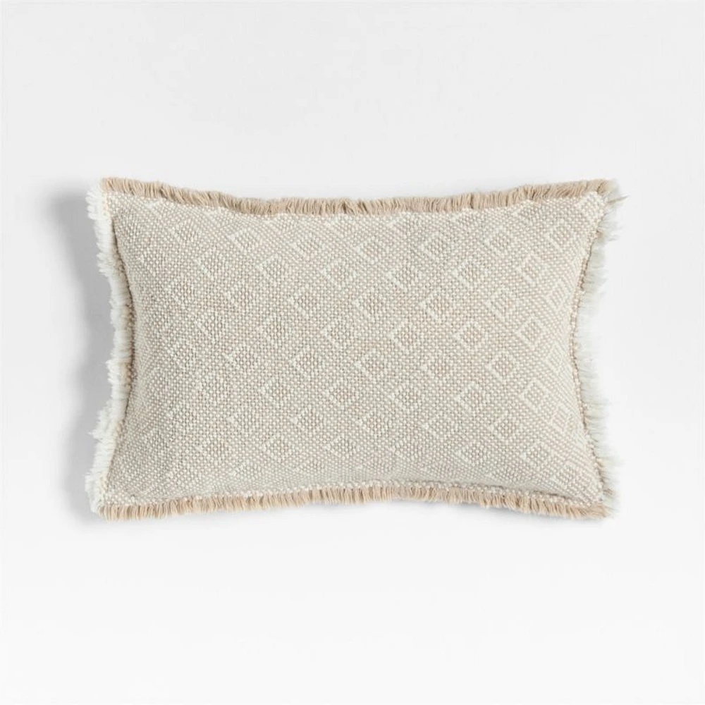 Geo Fringe Organic Cotton 22x15 Flax Taupe Throw Pillow Cover