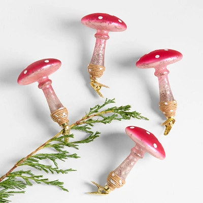 Glass Mushroom Christmas Ornaments, Set of 4