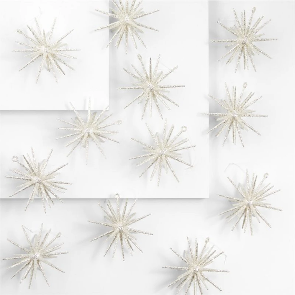 3D Silver Glitter Star Christmas Tree Ornaments, Set of 12