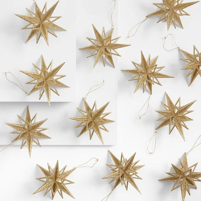 Radiant Gold Glitter Star Christmas Tree Ornaments, Set of 12