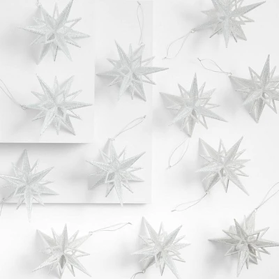 Radiant Silver Glitter Star Christmas Tree Ornaments, Set of 12