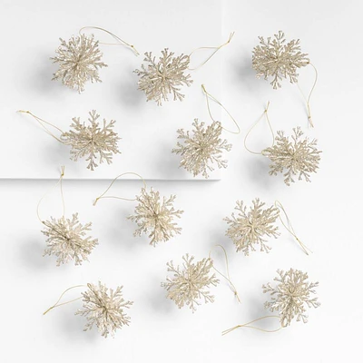 Gold Glitter Snowflake Christmas Ornaments, Set of 12