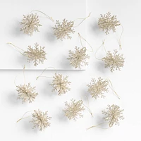 Gold Glitter Snowflake Christmas Ornaments, Set of 12