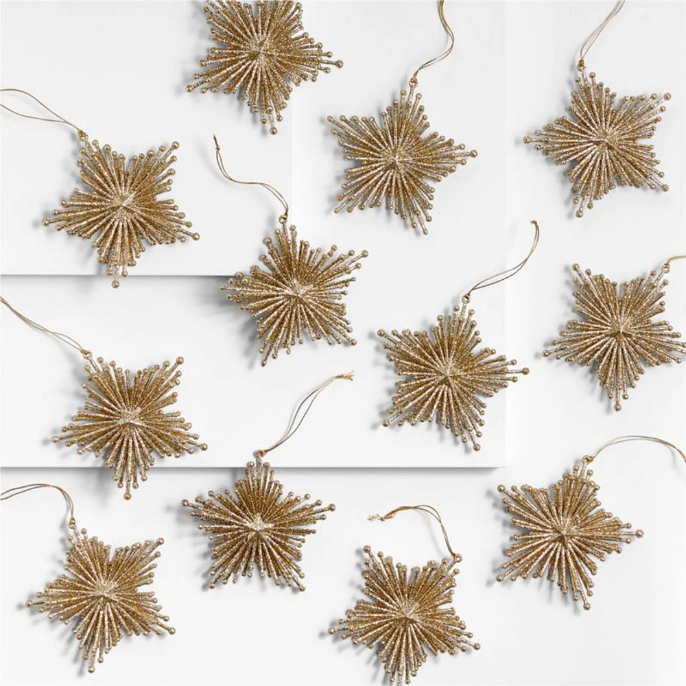 Gold Glitter Starburst Christmas Tree Ornaments, Set of 12