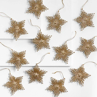 Gold Glitter Starburst Christmas Tree Ornaments, Set of 12