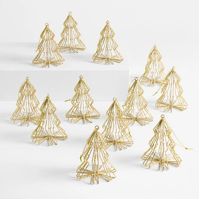 Gold 3D Tree Christmas Ornaments, Set of 12