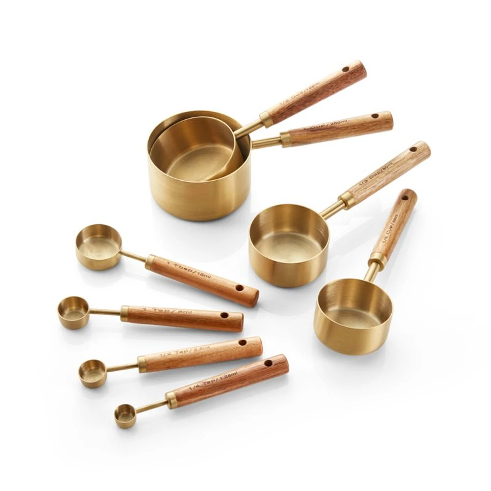 Acacia Wood and Gold Measuring Spoons, Set of 4