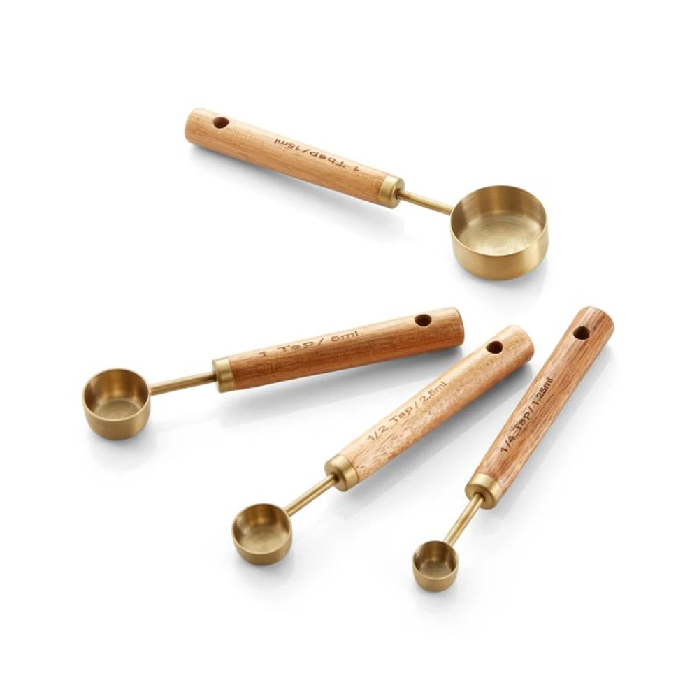 Acacia Wood and Gold Measuring Spoons, Set of 4