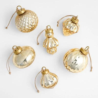 Gold Mercury Glass Christmas Ornaments, Set of 6