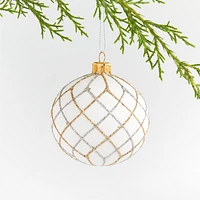 Silver and Gold Glitter Net White Glass Ball Christmas Tree Ornament, Set of 4