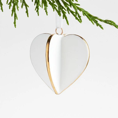 Small Gold and White Ceramic Heart Christmas Tree Ornament