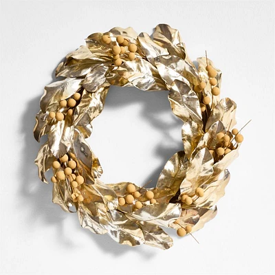 Faux Golden Magnolia Holiday Wreath 25"