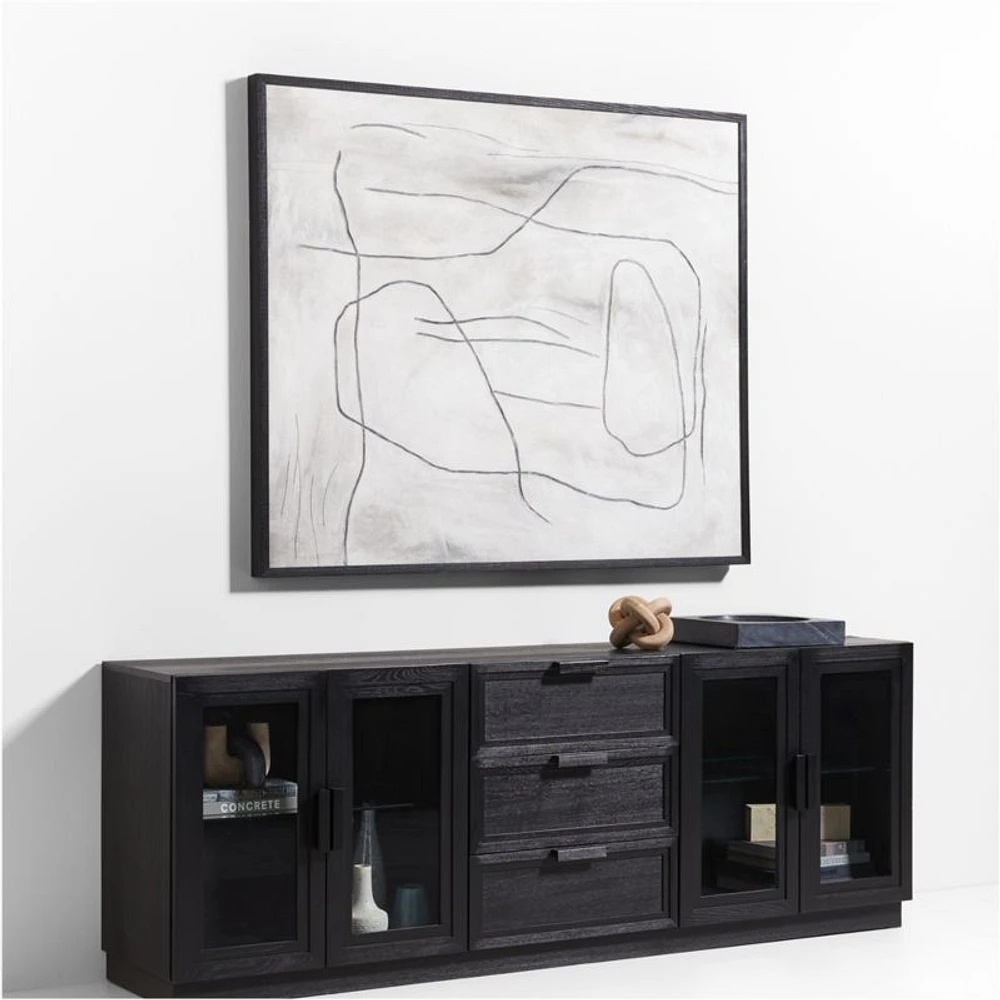 "Good Things" Framed White & Black Abstract Hand-Painted Wall Art 50"x60"