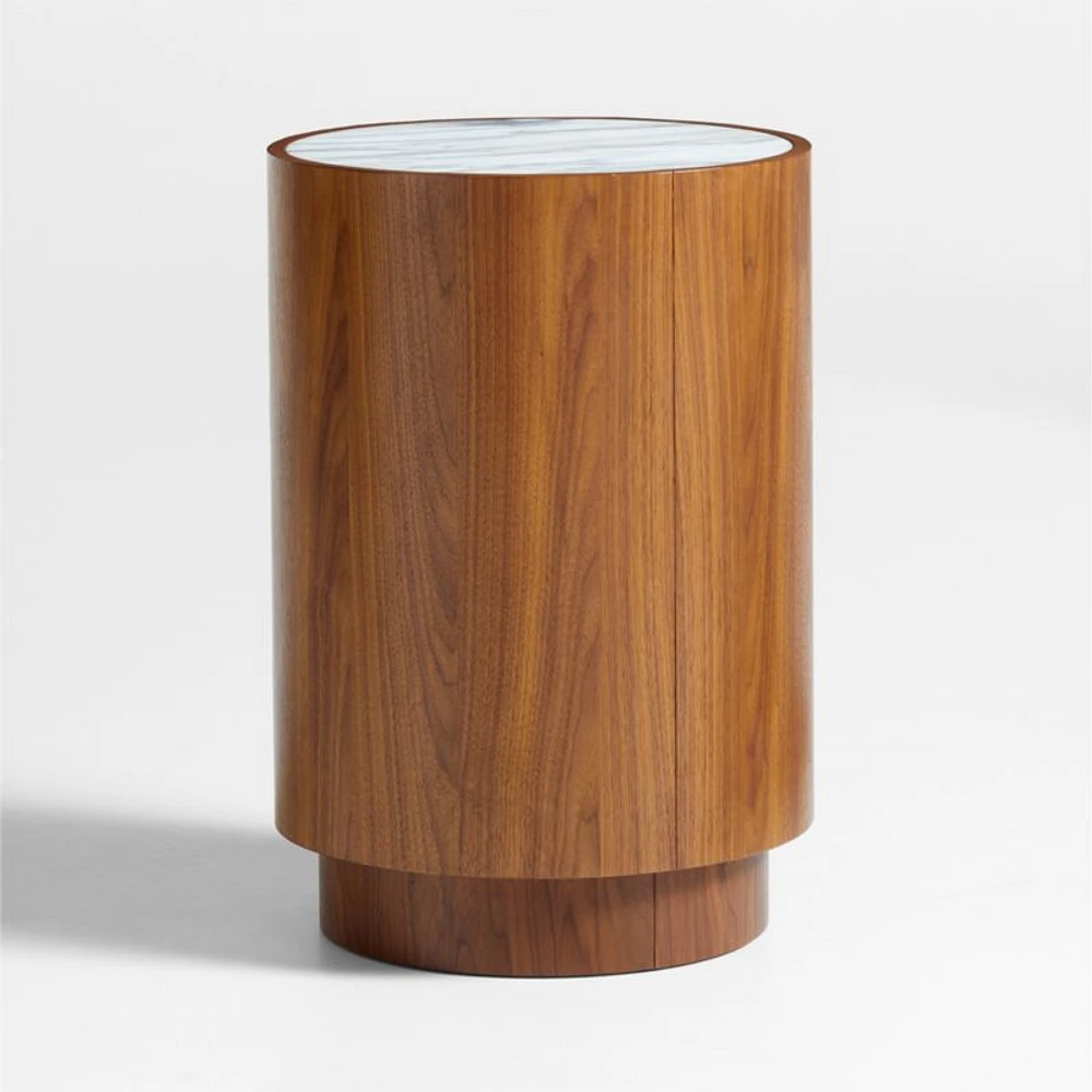 Gracia Walnut Wood and Marble Nightstand with Drawers
