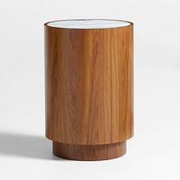 Gracia Walnut Wood and Marble Nightstand with Drawers