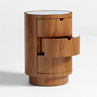 Gracia Walnut Wood and Marble Nightstand with Drawers