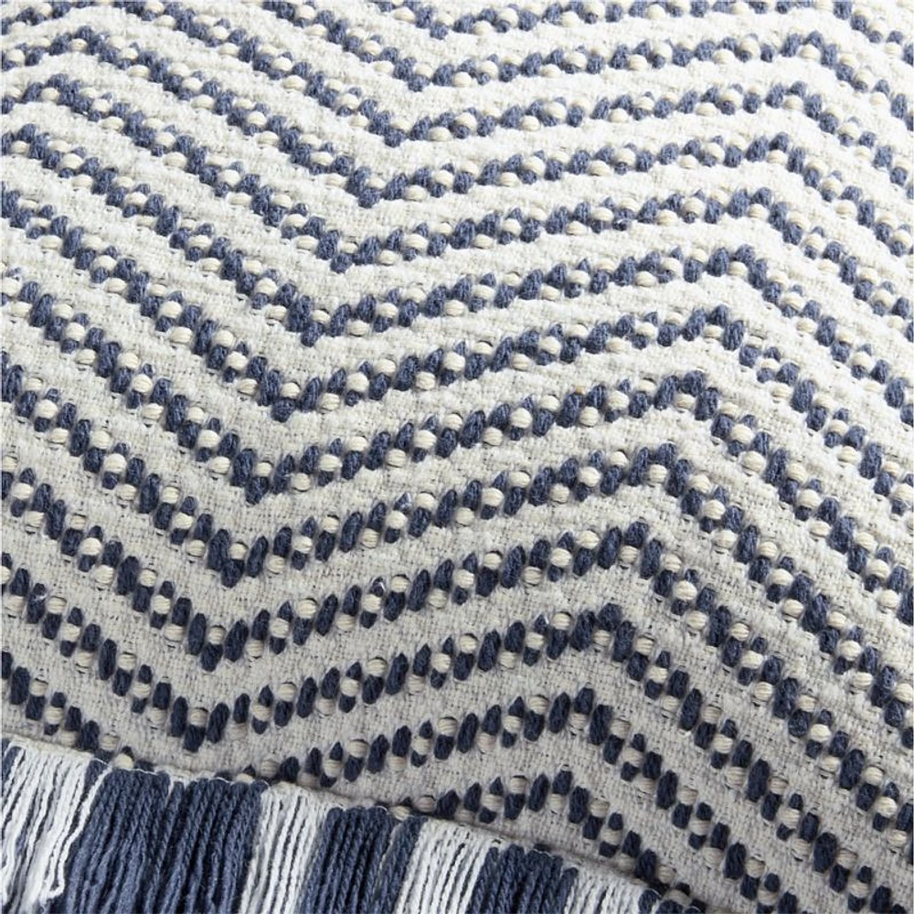 Gracinha Zigzag Fringe Organic Cotton 22x15 Deep Indigo Throw Pillow Cover