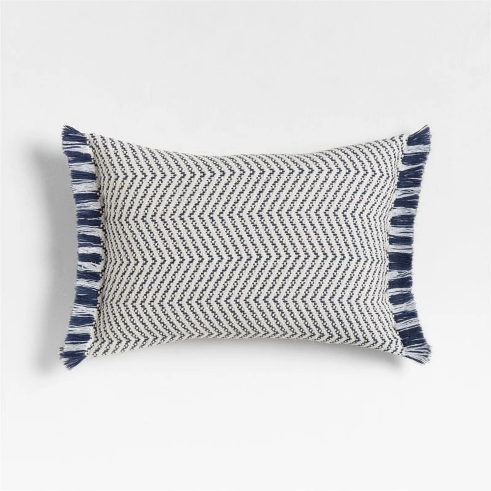 Gracinha Zigzag Fringe Organic Cotton 22x15 Deep Indigo Throw Pillow Cover
