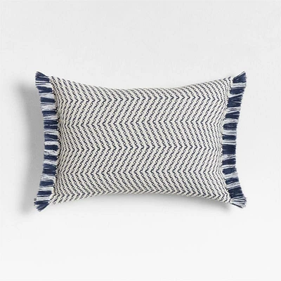 Gracinha Zigzag Fringe Organic Cotton 22x15 Deep Indigo Throw Pillow Cover