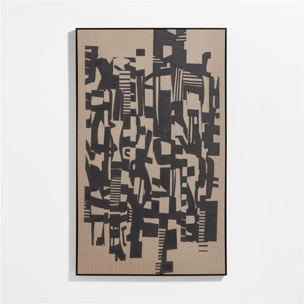 "Graphic Remix 1" Framed Black & Beige Abstract Wall Art Print 47"x77" by Lottie Anderson