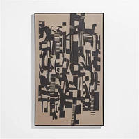 "Graphic Remix 1" Framed Black & Beige Abstract Wall Art Print 47"x77" by Lottie Anderson